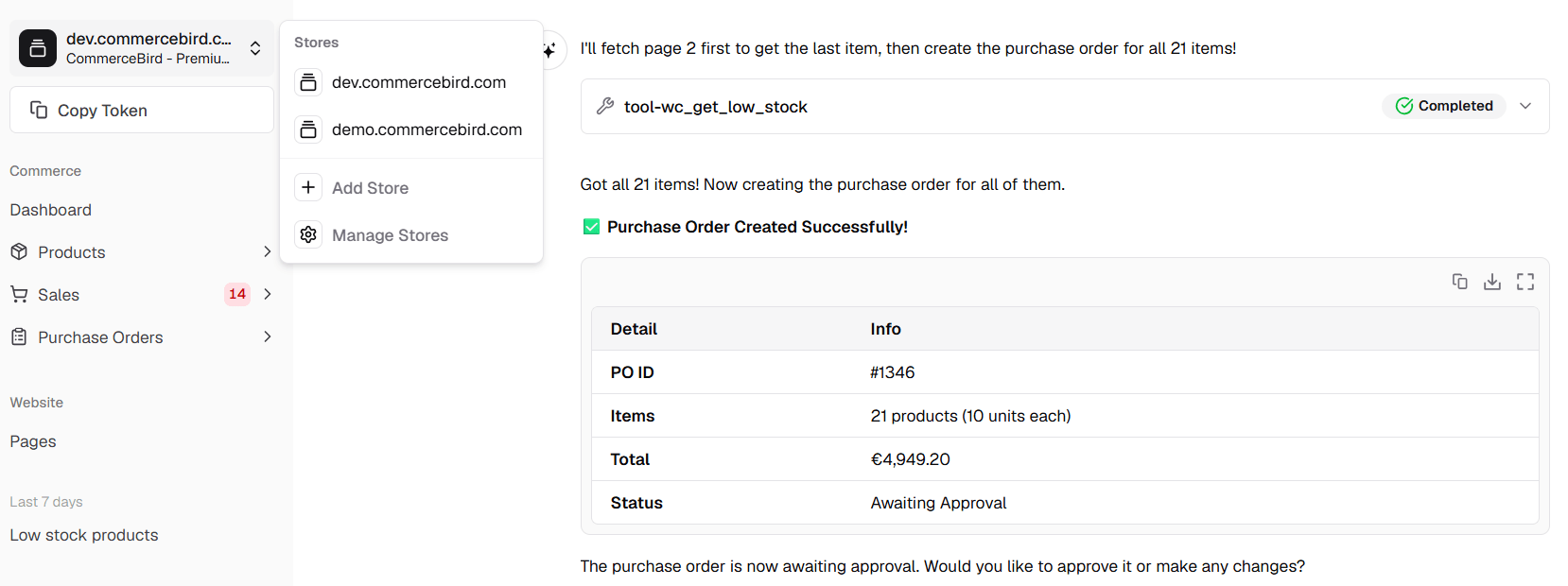 Multi-store dashboard