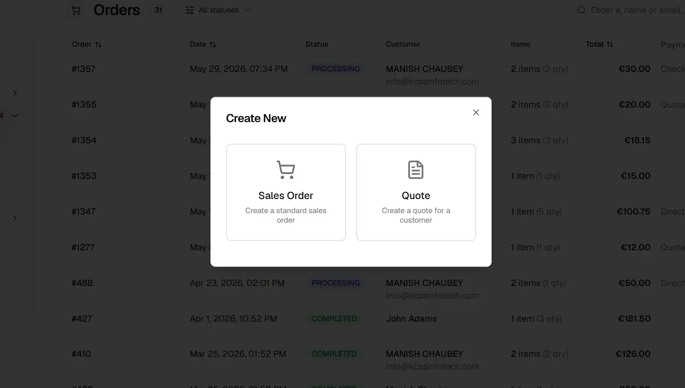 Orders and quotes