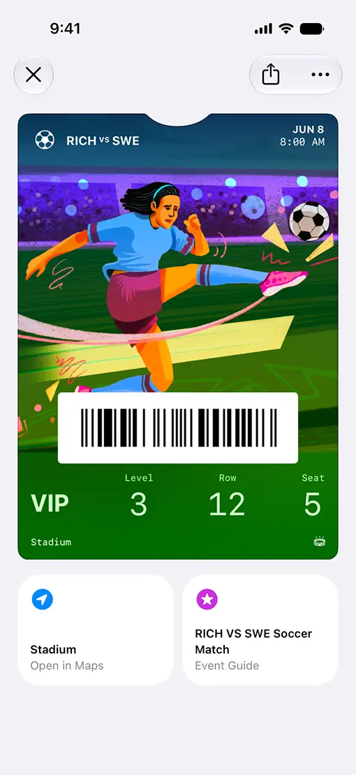 Event ticket pass on an iPhone screen